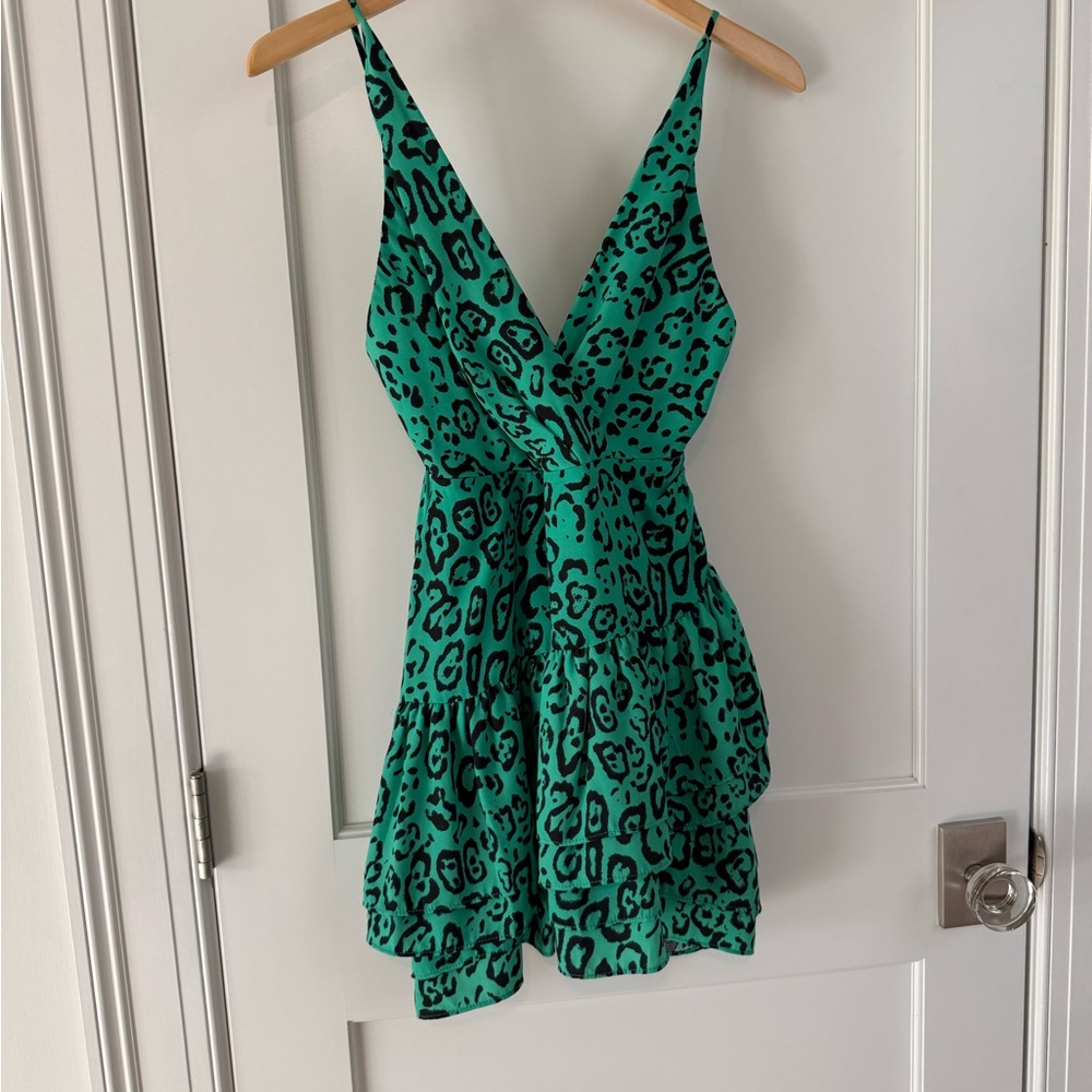 Wayf Teal and Black Leopard Mini Dress